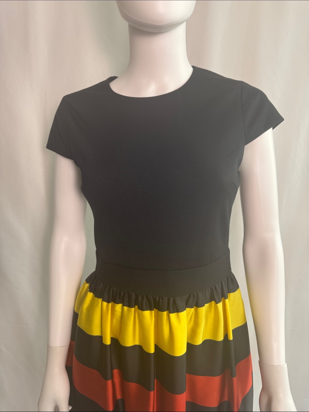 Ted Baker Black Dress with Yellow, Red, Green & Pink Striped Skirt - Picture 4 of 13